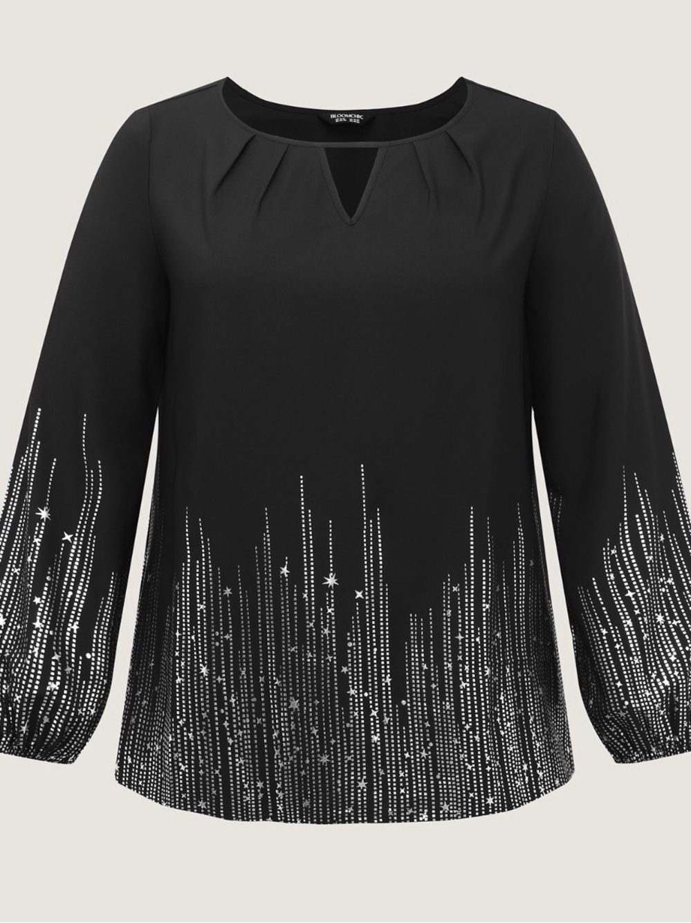 BloomChic Black Long-Sleeve Keyhole Top with Starburst Design - Size 18/20